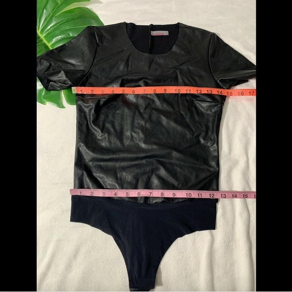 NEW $98‎ Commando Black Faux Leather Tee Thong Bodysuit [ SZ Small ]